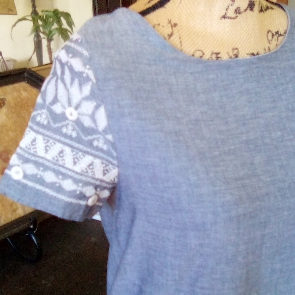 Esley Chambray & White Embroidered Shift Dress - Picture 3 of 8